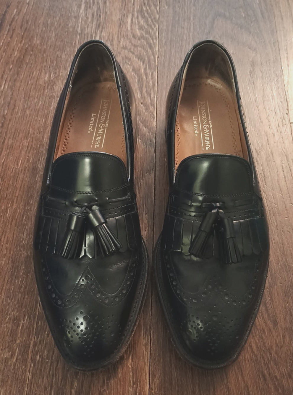 Johnston Murphy Limited Wingtip Brogue Tassel Dress Loafers 8.5 C Black Leather
